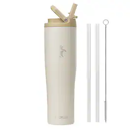 Coolflask - Slim Tumbler Stainless Steel with Straw & Handle - Fits Car Cup Holder - 40oz White