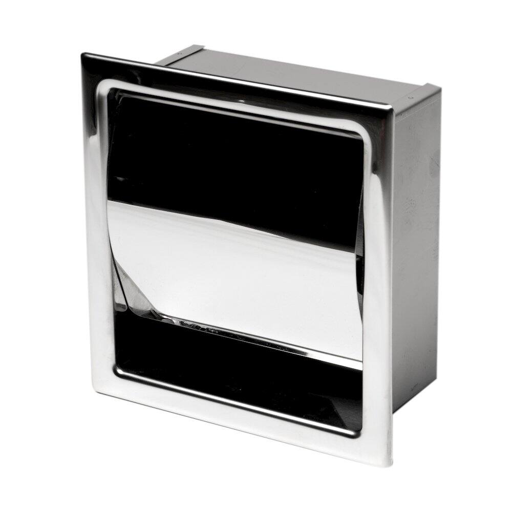 Left. Alfi - Polished Stainless Steel Recessed Toilet Paper Holder with Cover - Silver.