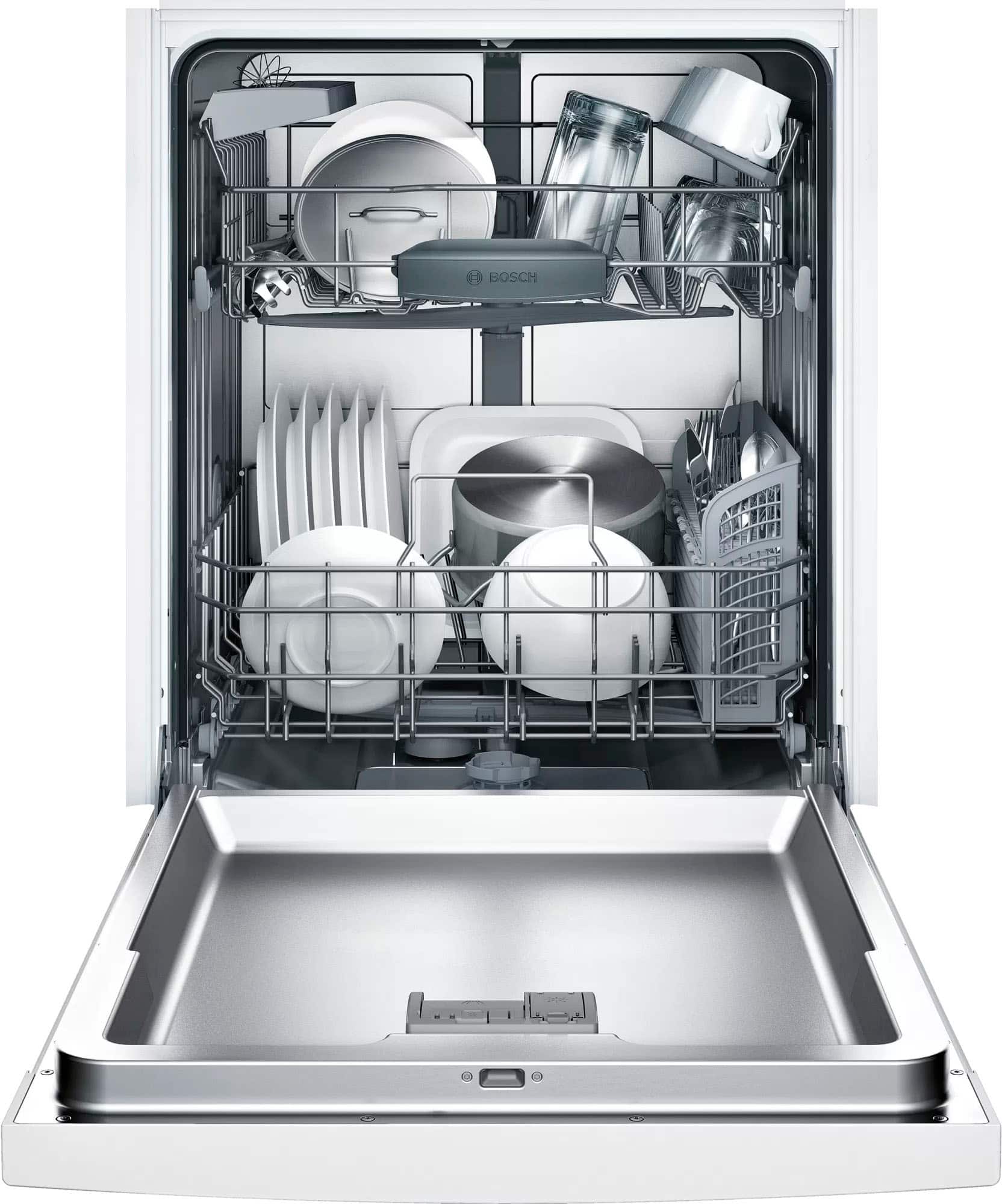 Alt View 11. Bosch - 100 Series 24" Front Control Built-In Hybrid Stainless Steel Tub Dishwasher with PureDry, 50 dBA - White.