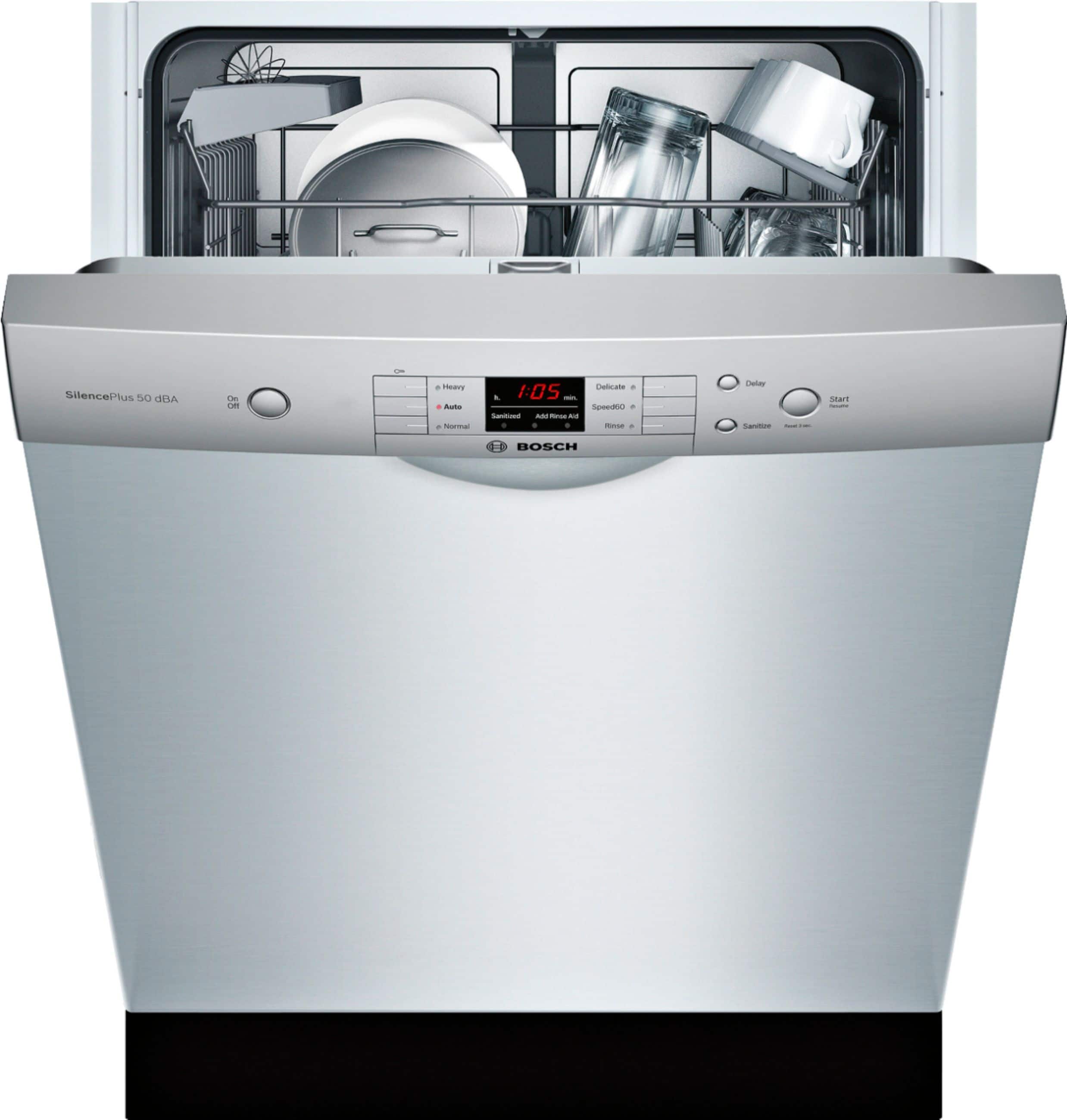 Alt View 2. Bosch - 100 Series 24" Front Control Built-In Hybrid Stainless Steel Tub Dishwasher with PureDry, 50 dBA - Stainless Steel.