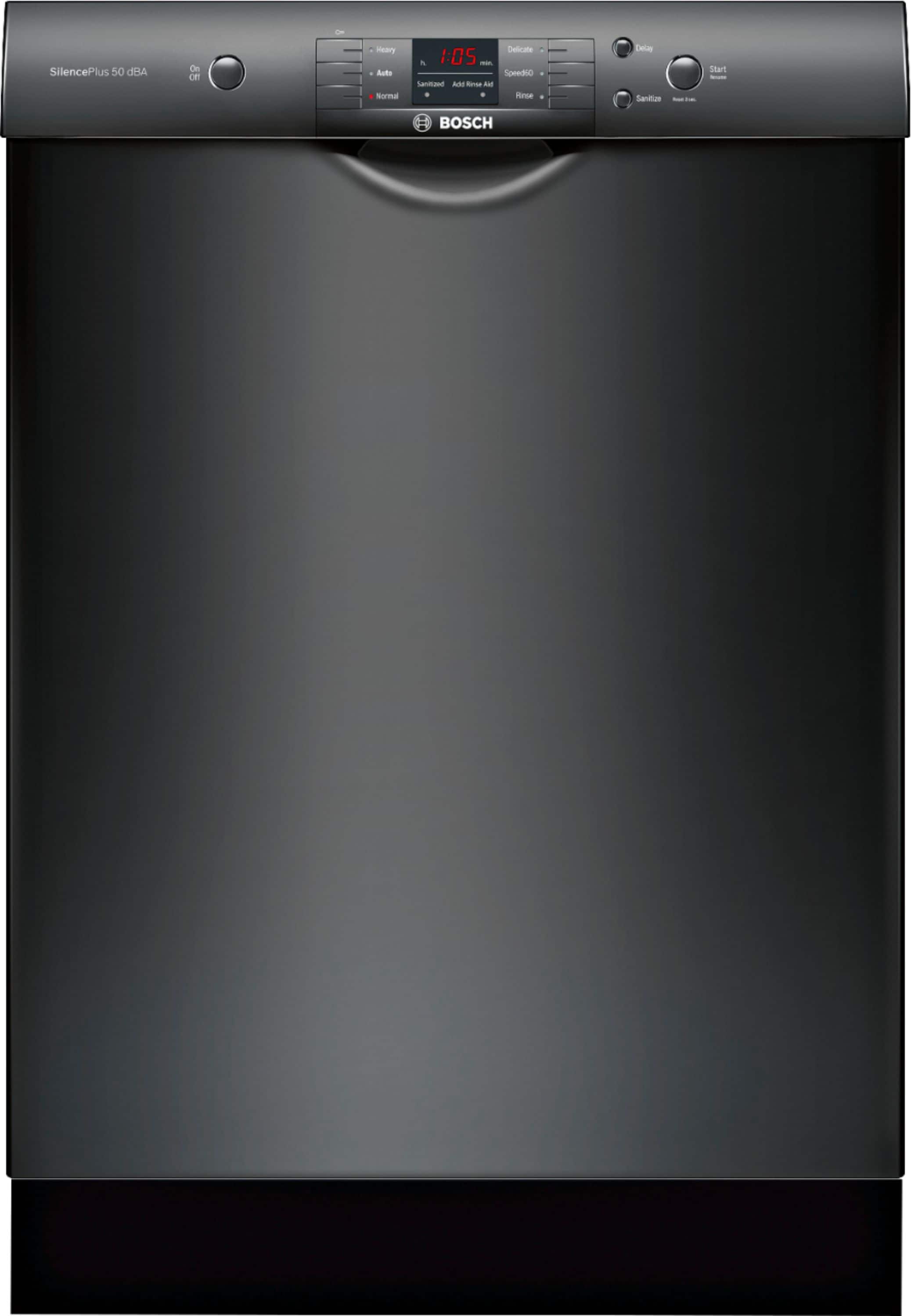 Front. Bosch - 100 Series 24" Front Control Built-In Dishwasher with Stainless Steel Tub - Black.