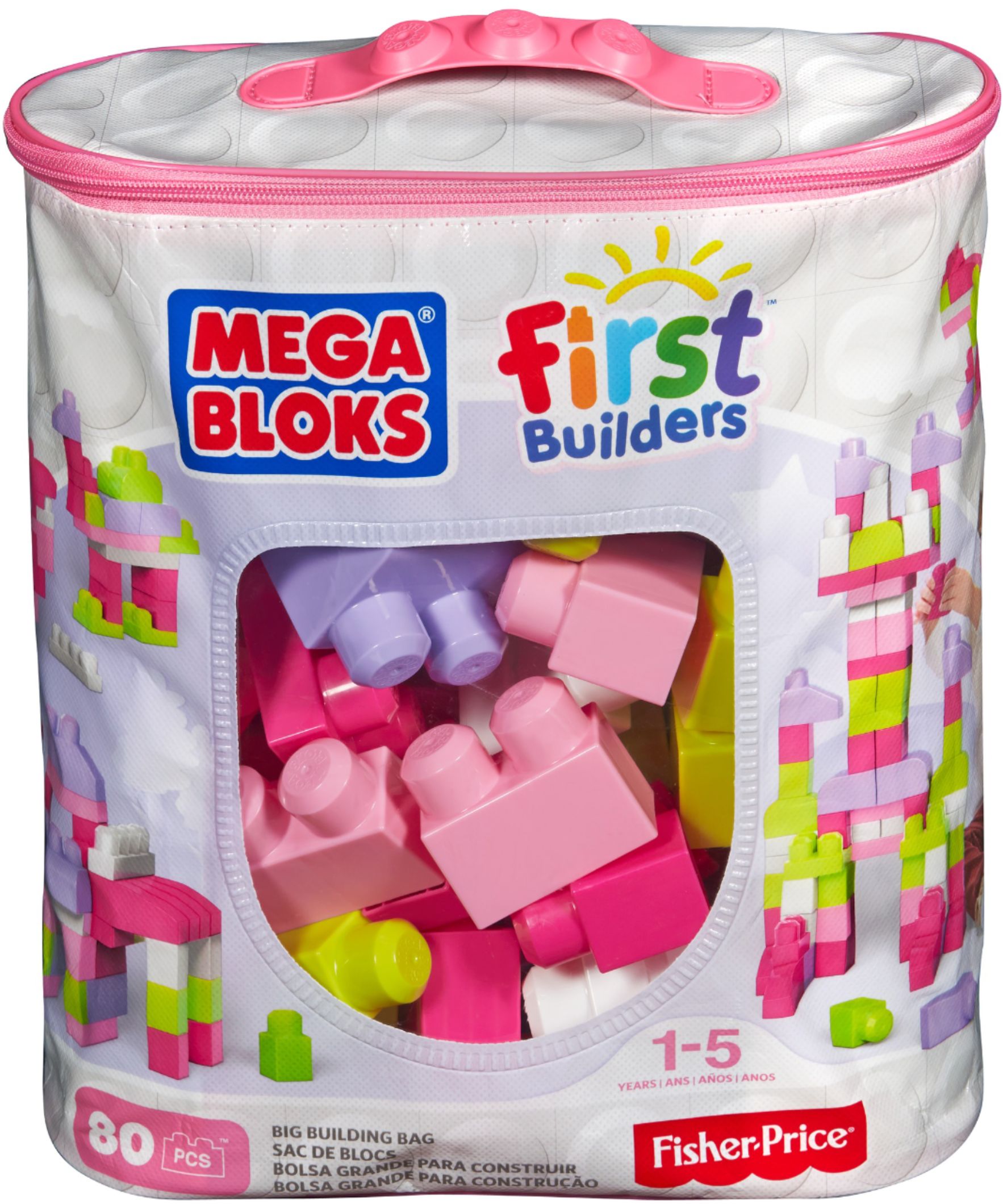 Mega Bloks First Builders Big Building Bag 80 Pieces Pink for sale online DCH62 