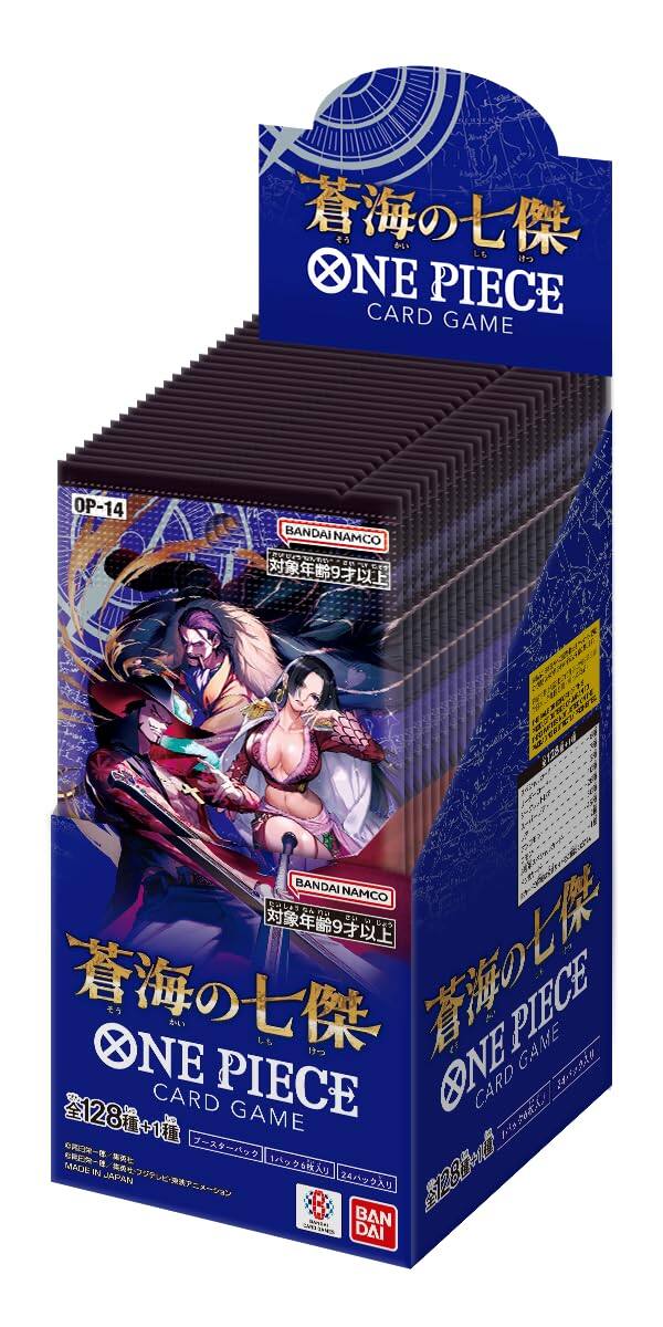 Lt NE PIECE CARD GAME OP-14 BANDAI NAMCO e5 9 128408 BANDAI NAMCO S c L 9 ONE PIECE GAME CARD PIECE ONE CARD 128+1 GAME H CR L MADE IN 8 JAAN 24 SANE BAN DAI

Corrected text:

ONE PIECE CARD GAME OP-14  
BANDAI NAMCO  
128+1  
MADE IN JAPAN  
BANDAI
