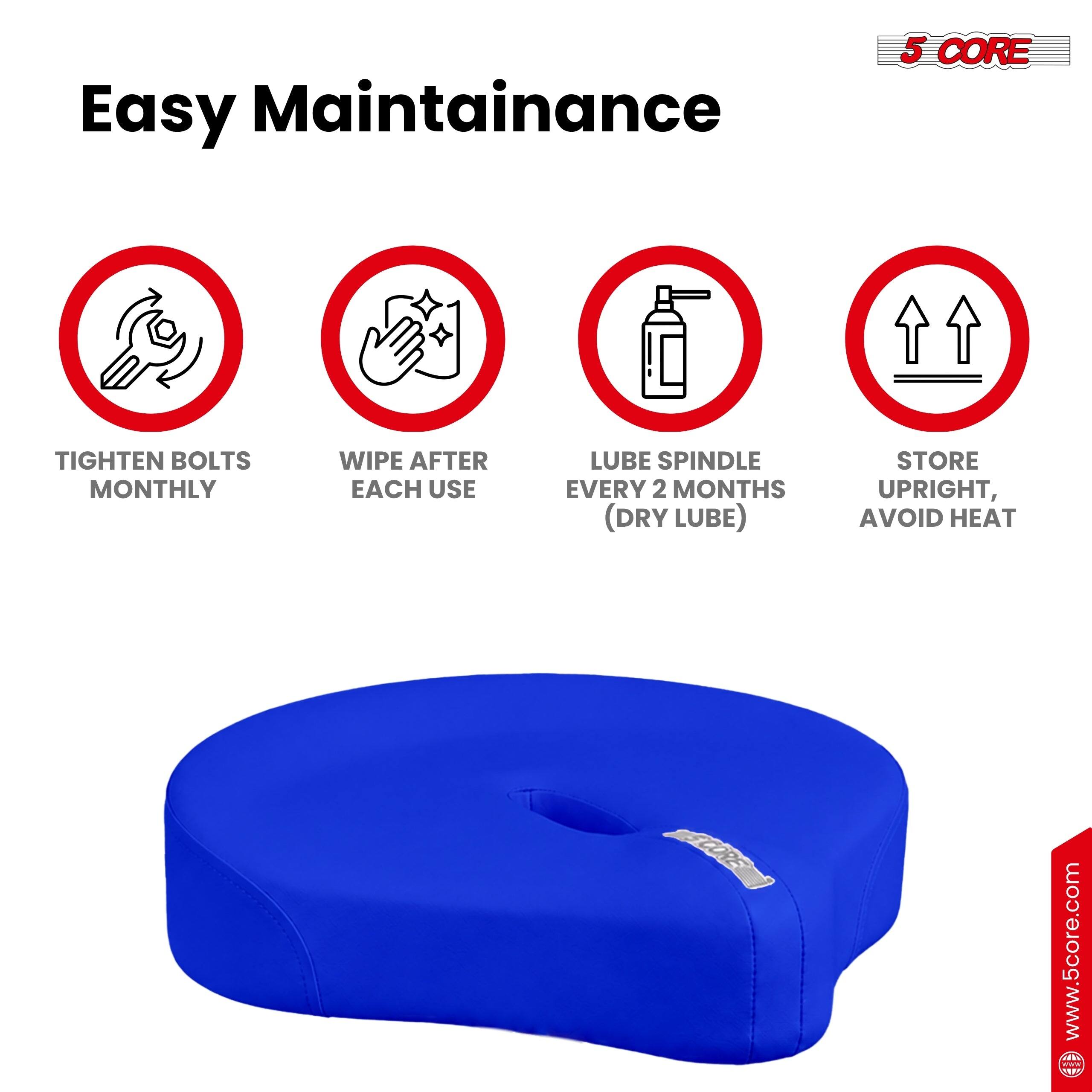 Easy Maintenance

5 CORE

TIGHTEN BOLTS MONTHLY

WIPE AFTER EACH USE

LUBE SPINDLE EVERY 2 MONTHS (DRY LUBE)

STORE UPRIGHT, AVOID HEAT

www.5core.com