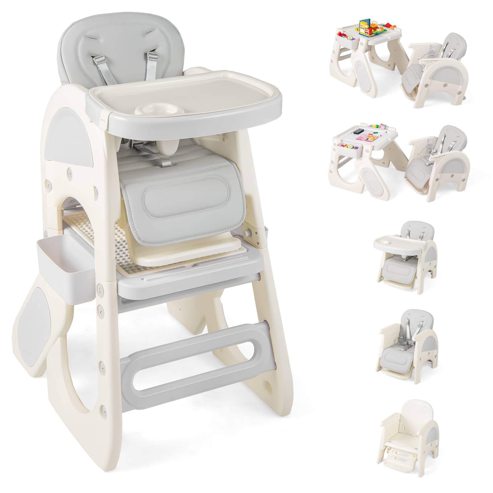 Gymax - Convertible Baby Tall Chair 2-Tier Food Tray Feeding Chair for 18+ Month Olds - Gray