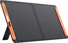 The text on the image reads "100 Watt SolarSaga OUTPUT Jackery."