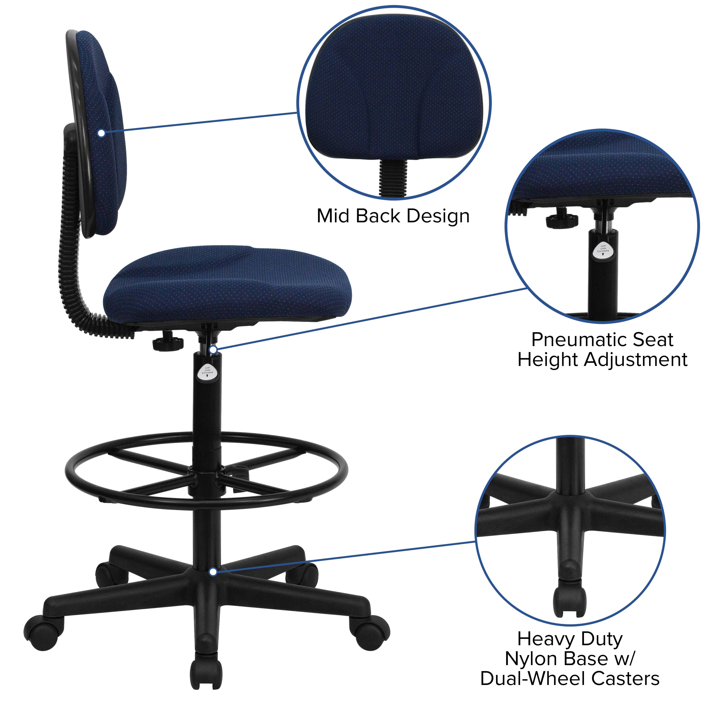 Mid Back Design  
Pneumatic Seat Height Adjustment  
Heavy Duty Nylon Base w/ Dual-Wheel Casters