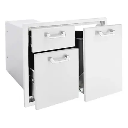 Angle. Lynx - 30" Trash Center & Double Drawer Combo - Stainless Steel.