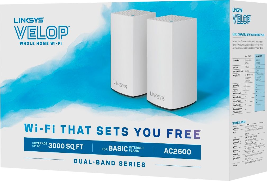 Linksys Velop AC2600 Dual-Band Mesh Wi-Fi 5 System (2 Pack) White