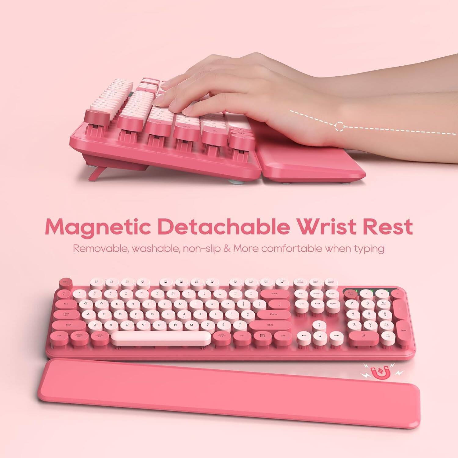 Magnetic Detachable Wrist Rest  
Removable, washable, non-slip & More comfortable when typing