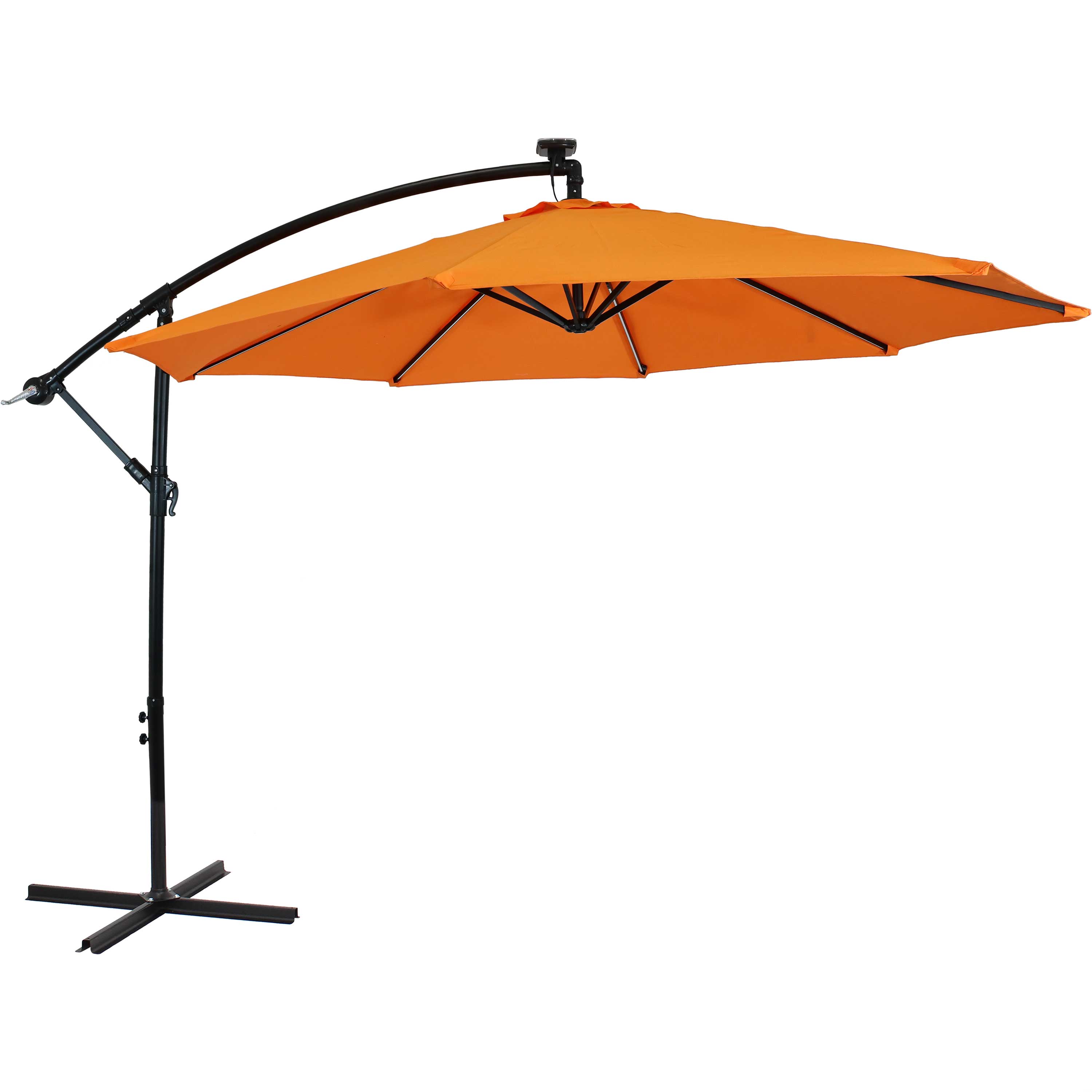 Front. Sunnydaze - 9.5 ft Solar Cantilever Offset Patio Umbrella - Tangerine.
