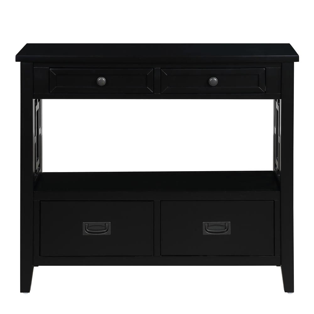 Alt View 2. Kadyn - 36'' Farmhouse Pine Wood Console Table Entry Sofa Table with 4 Drawers & 1 Storage Shelf for Entryway Living Room, Black - Black.