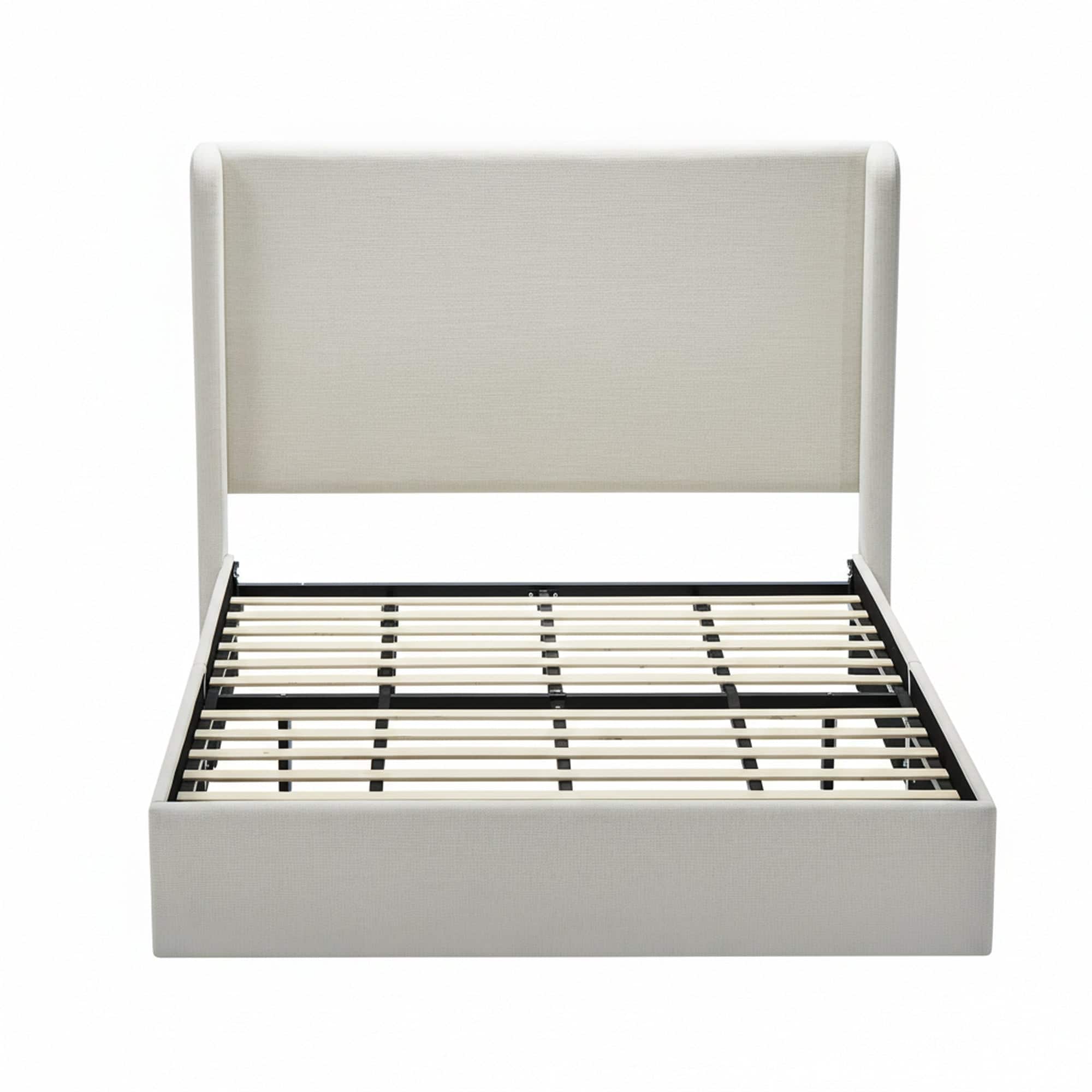 Photos - Bed Inch Boyel Living - Queen Upholstered Wingback Platform  54  Headboard No Box Spring Easy Assembly Textured Ivory Chenille 