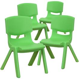 Emma + Oliver - 4 Pack Plastic Stackable Pre-K/School Chairs with 10.5"H Seat - Green