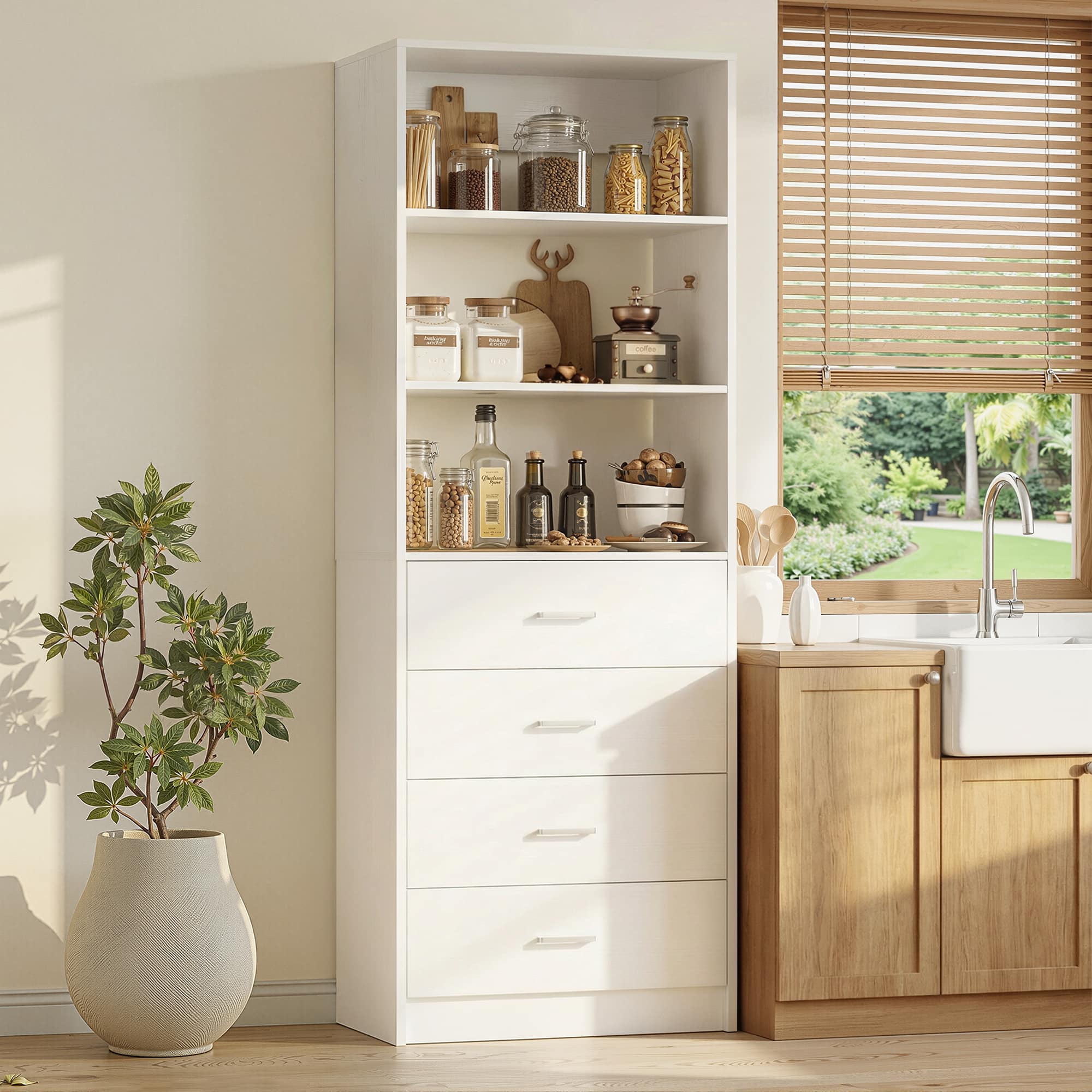 Aheaplus - 80'' Tall Kitchen Pantry Storage Unit with Drawers and Shelves, 21.3'' Wide Storage Cabinet for Kitchen/Living Room - White