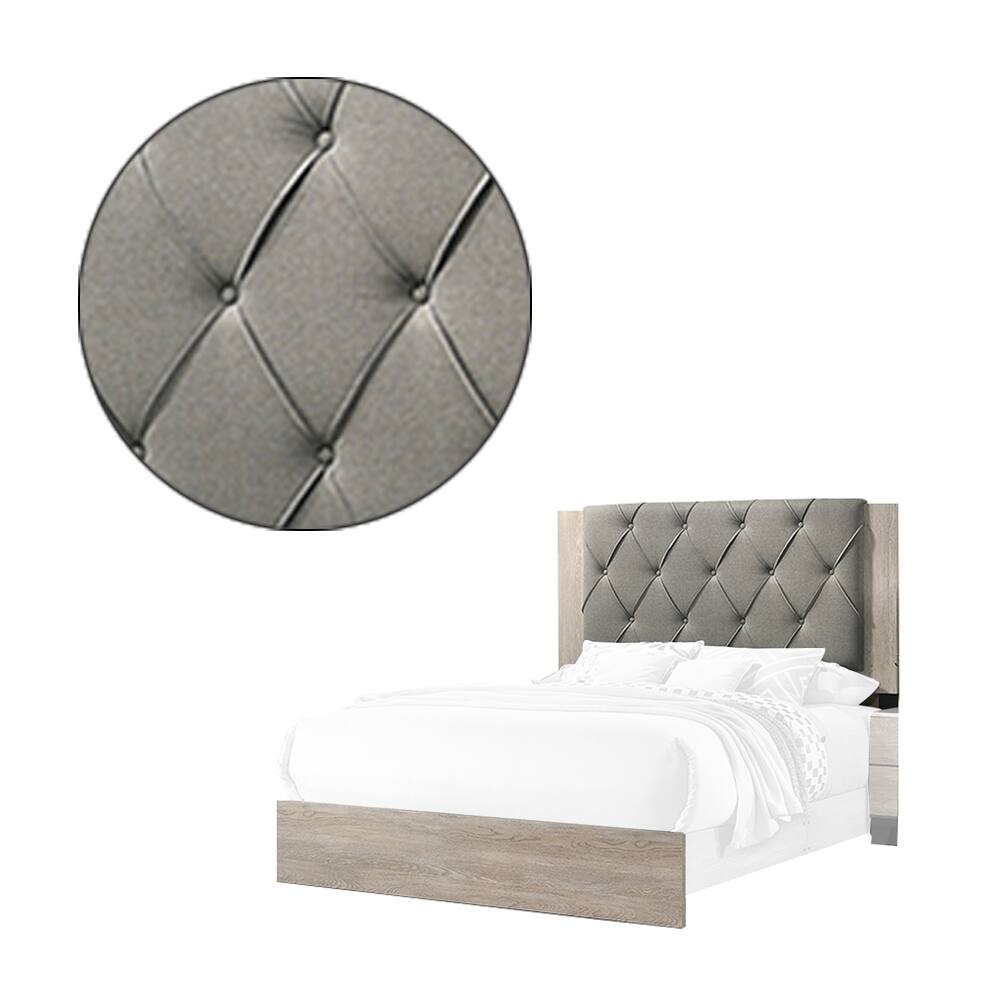 Alt View 2. Manhattan Lane - Wooden Queen Bed with Button Tufted Upholstered Headboard - Gray and Cream.