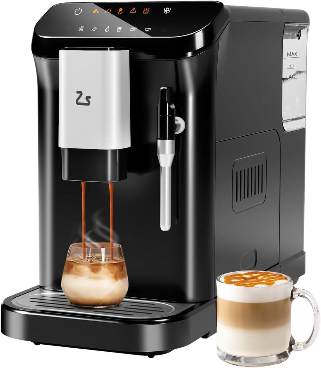 Front. GARVEE - Fully Automatic Espresso Machine 20 Bar Espresso Coffee Maker with Milk Frother Touch Screen 1.5 L Water Tank - BALCK.