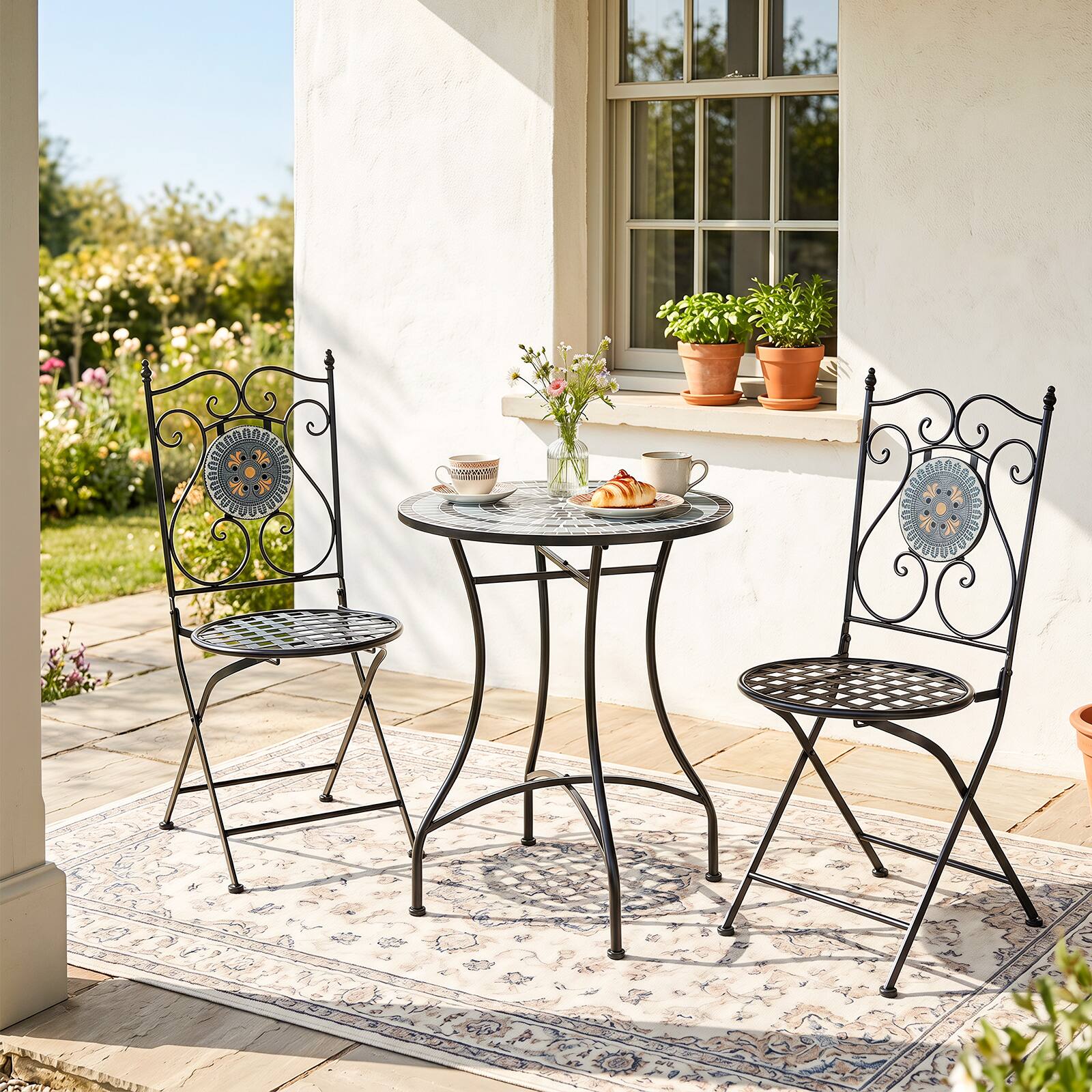 Alt View 3. Gymax - Gymax Set of 2 Mosaic Chairs for Patio w/ Decorative Backrest Heavy-Duty Frame Black - Black.