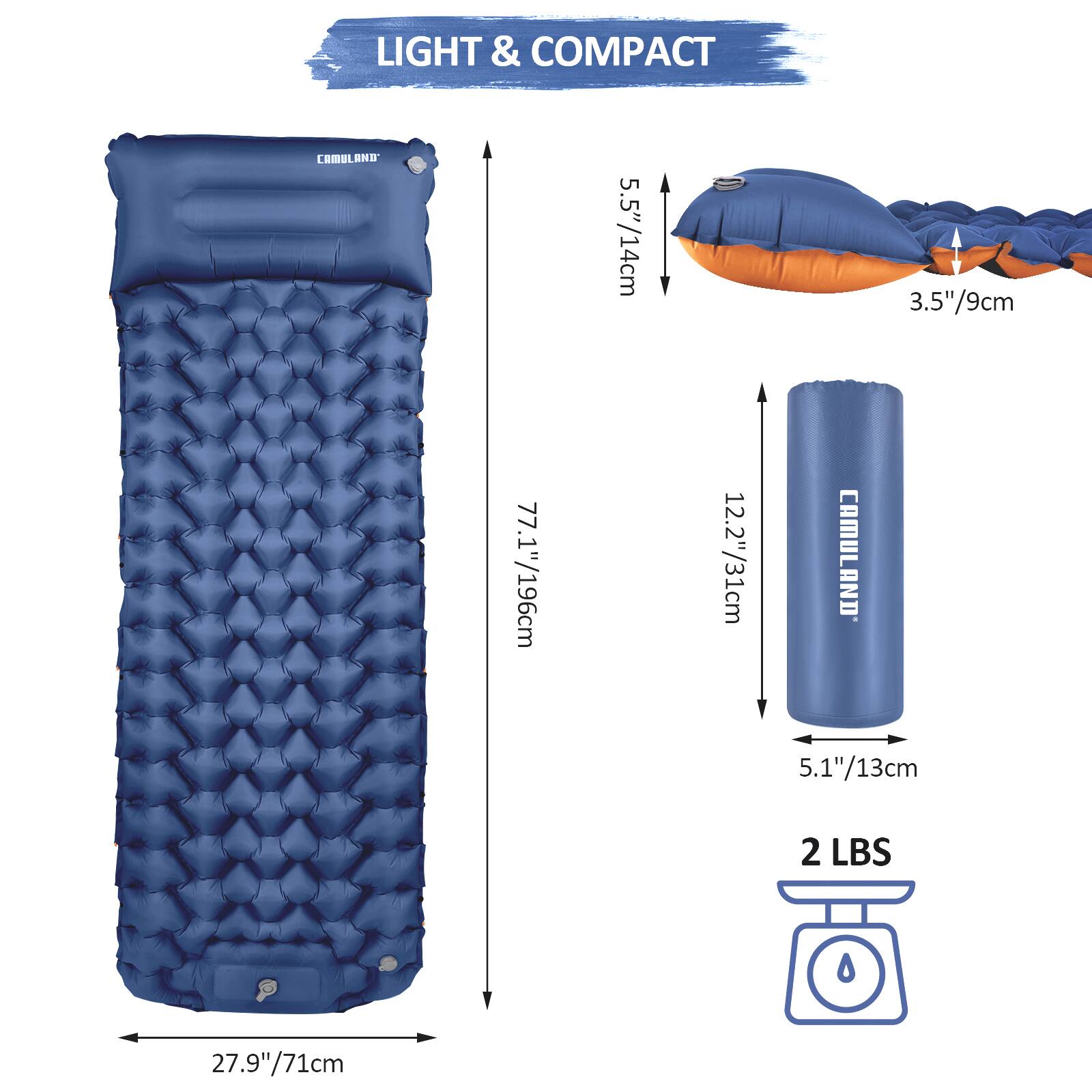 LIGHT & COMPACT  
COMULAND 5.5"/14cm  
3.5"/9cm  
77.1"/196cm  
12.2"/31cm  
AND  
COMULAND 5.1  
5.1"/13cm  
2 LBS  
27.9"/71cm