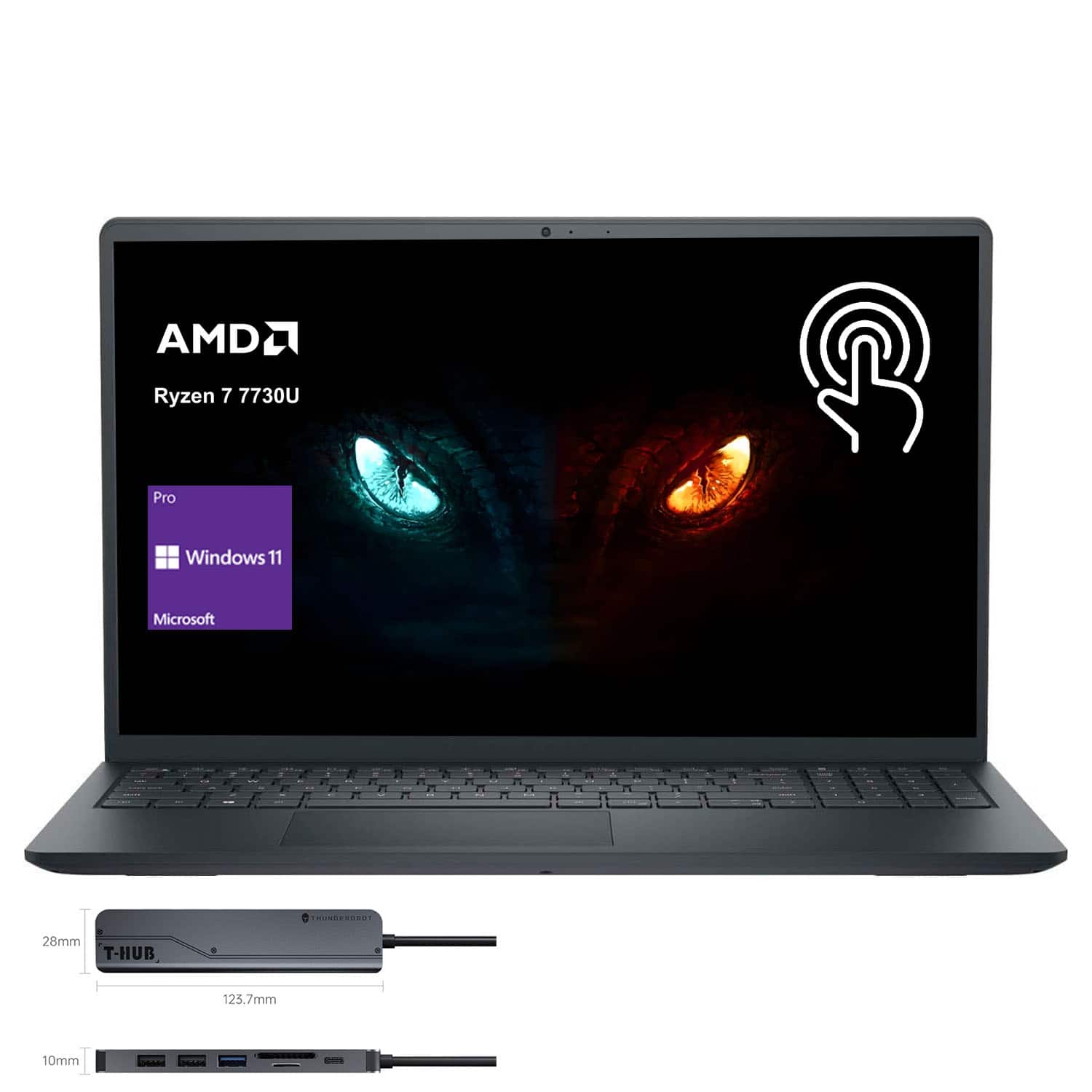 Dell - Inspiron 3000 Series 15.6" Touchscreen Laptop - AMD Ryzen 7 7730U, 32GB RAM - 2TB SSD - Thunderobot 7 in-1 USB-C Hub - Black