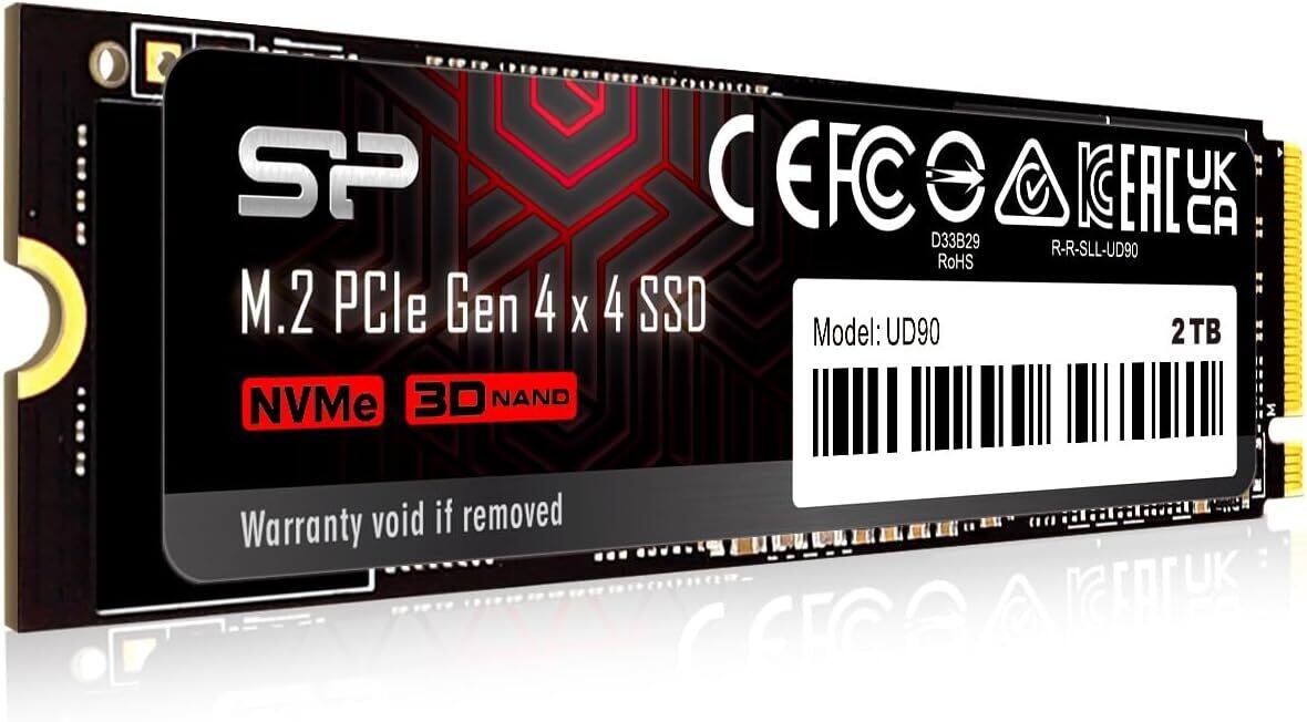 SP M.2 PCIe Gen 4 x 4 SSD  
NVMe 3D NAND  
CEFC D33B29 RoHS  
Model: UD90  
2TB  
Warranty void if removed  
EAC UK CA  
R-R-SLL-UD90