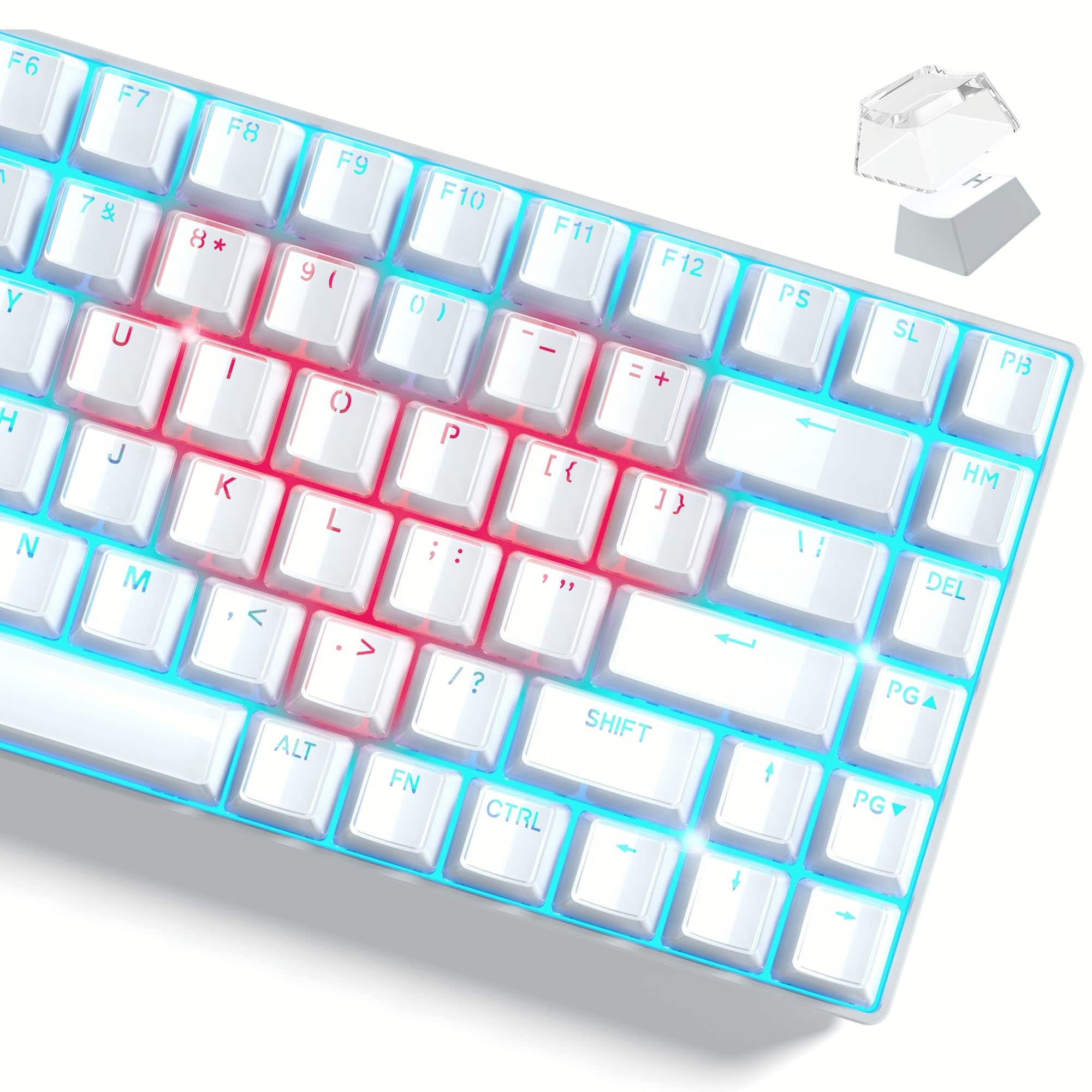 Stylel Star - Keycaps - Pink 60 75 100 Percent Crystal Shine Through Custom Cute Key Caps Set 118 Keys Oem Profile For - Backlit White