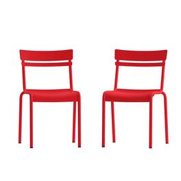 Emma + Oliver - Rennes Armless Powder Coated Steel Stacking Dining Chair with 2 Slat Back for Indoor-Outdoor Use - Red