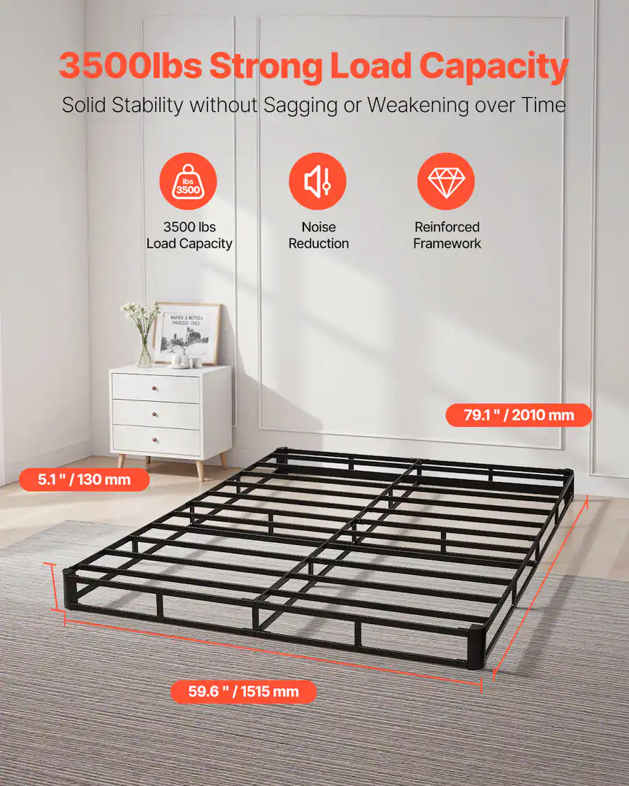 VEVOR Box Spring, Queen Size Bed Frame with Washable Fabric Cloth ...