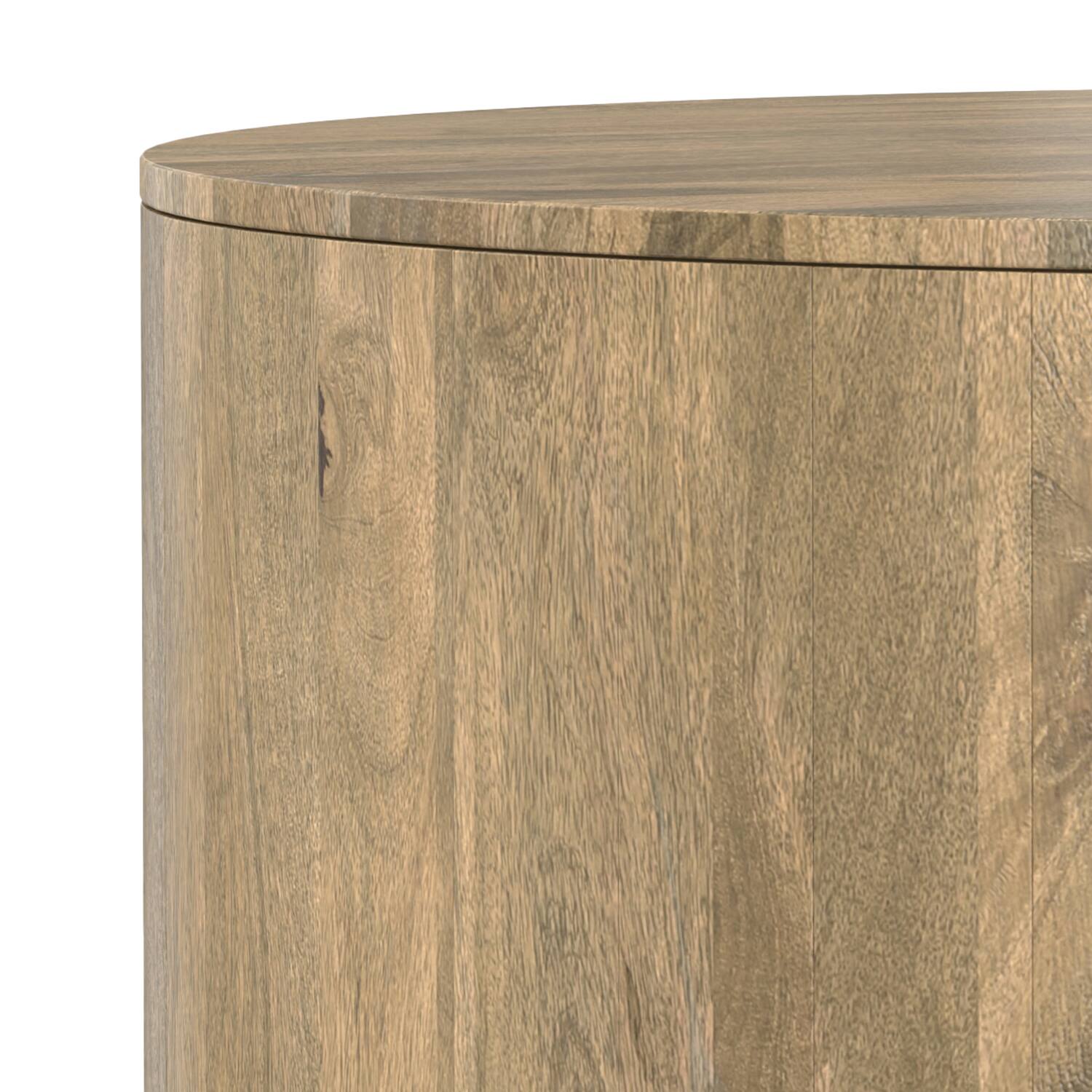 Alt View 5. Simpli Home - Millbury SOLID MANGO WOOD 36 inch Wide Round Contemporary Drum Coffee Table in Briarsmoke, Fully Assembled - Briarsmoke.