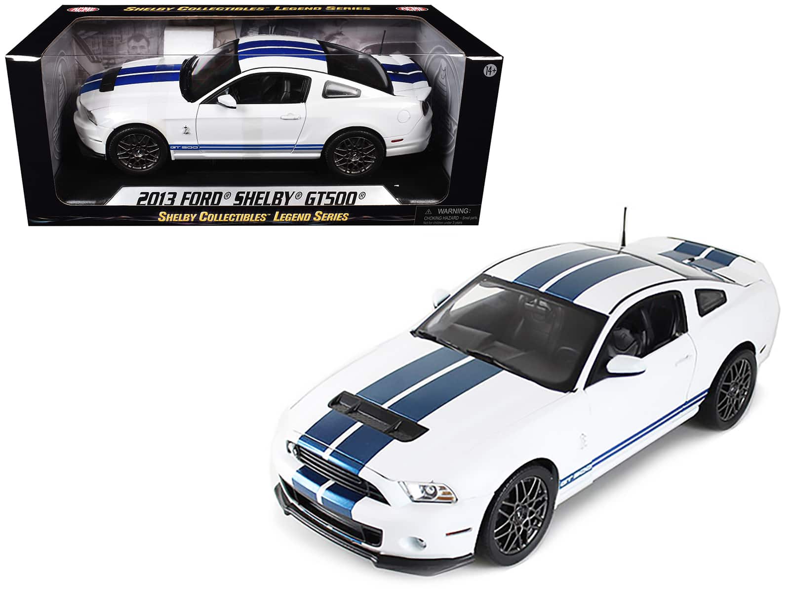 2013 Ford Shelby Cobra GT500 SVT White with Blue Stripes 1/18 Diecast Car Model by Shelby Collectibles price history on PriceWatchPro