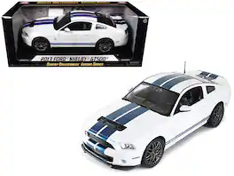 2013 Ford Shelby Cobra GT500 SVT White with Blue Stripes 1/18 Diecast Car Model by Shelby Collectibles