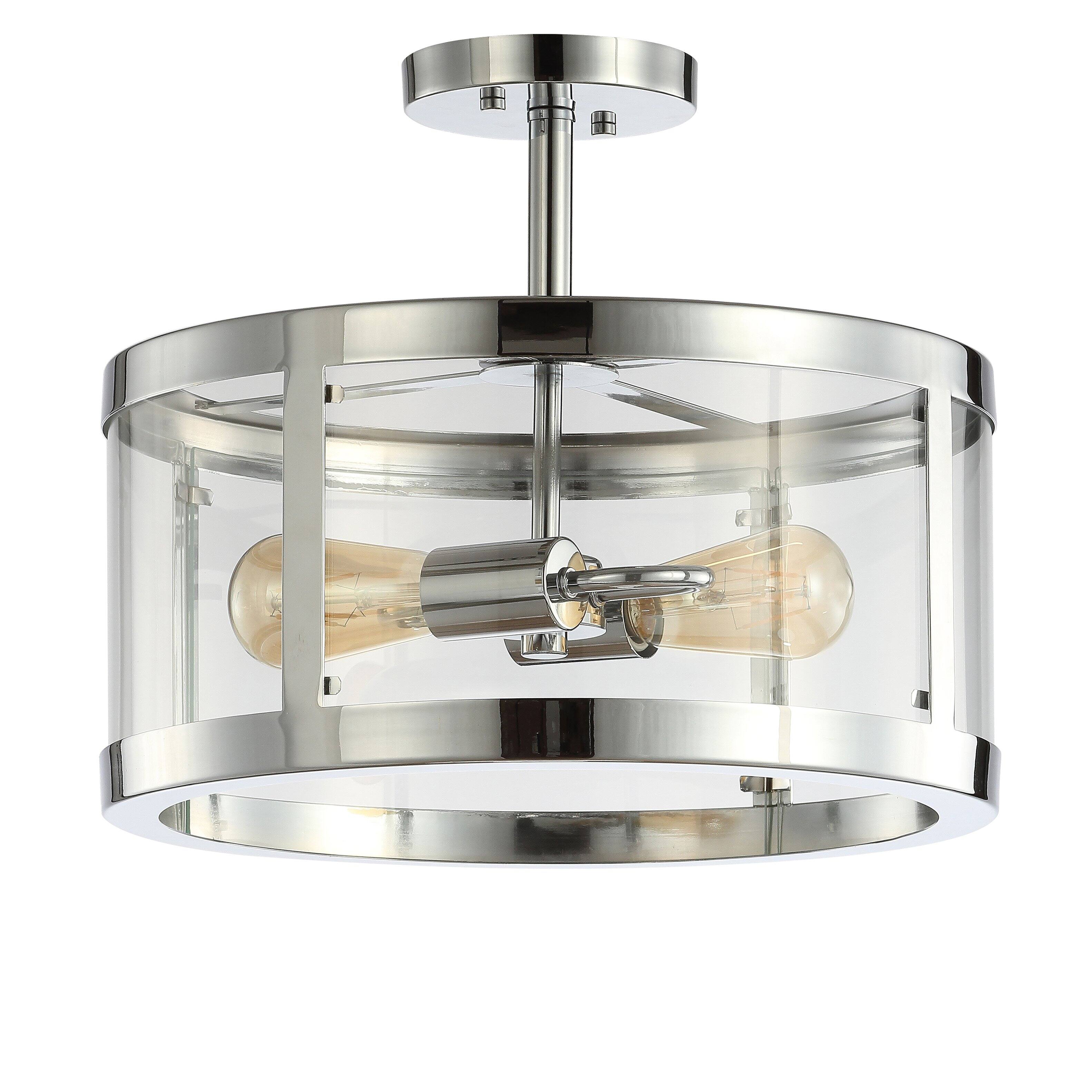 Alt View 7. Jonathan Y - Herndon 2-Light 15" Iron/Glass Modern LED Flush Mount, Chrome - Chrome/Clear.