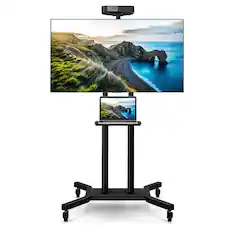 Front. Costway - Mobile TV Stand for Most 32-70 inch Flat or Curved TVs up to 110 lbs w/AV Shelf - Black.