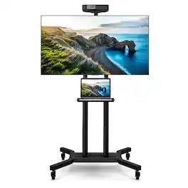 Costway - Mobile TV Stand for Most 32-70 inch Flat or Curved TVs up to 110 lbs w/AV Shelf - Black