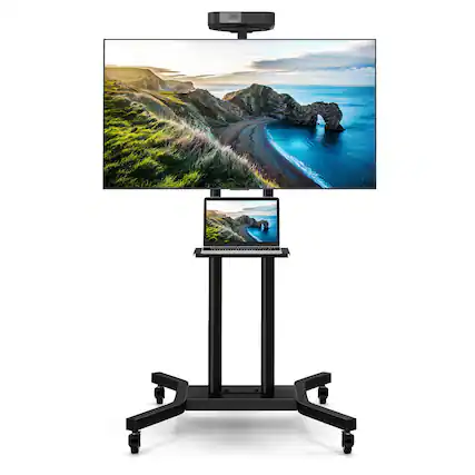 Front. Costway - Mobile TV Stand for Most 32-70 inch Flat or Curved TVs up to 110 lbs w/AV Shelf - Black.