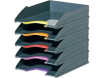Front. Durable - Durable VARICOLOR 5-Compartment Stackable Plastic Letter Tray Set, Anthracite Gray (770557) - Anthracite Gray.