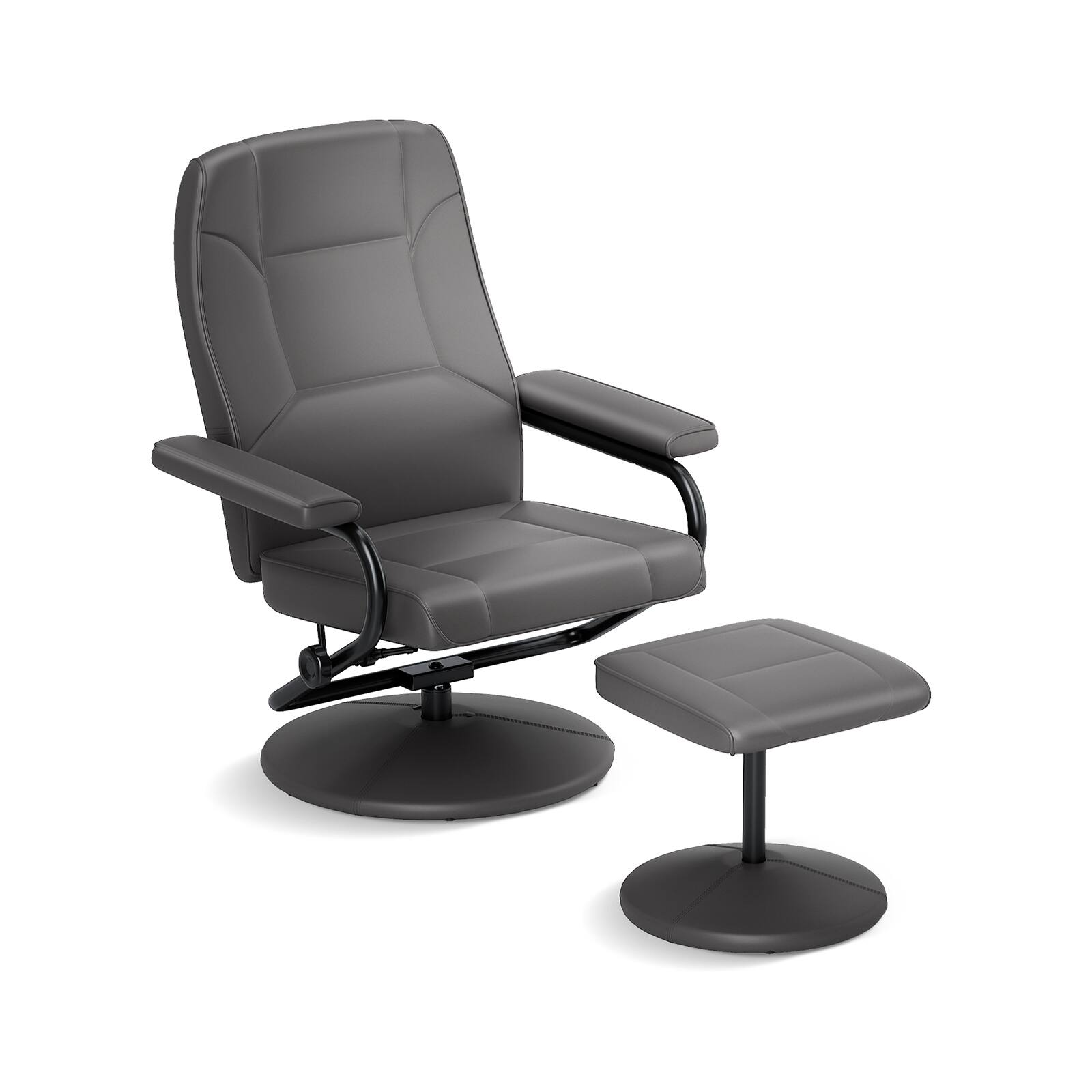 Front. Sugift - 360° Swivel Recliner Chair with Ottoman - Grey.