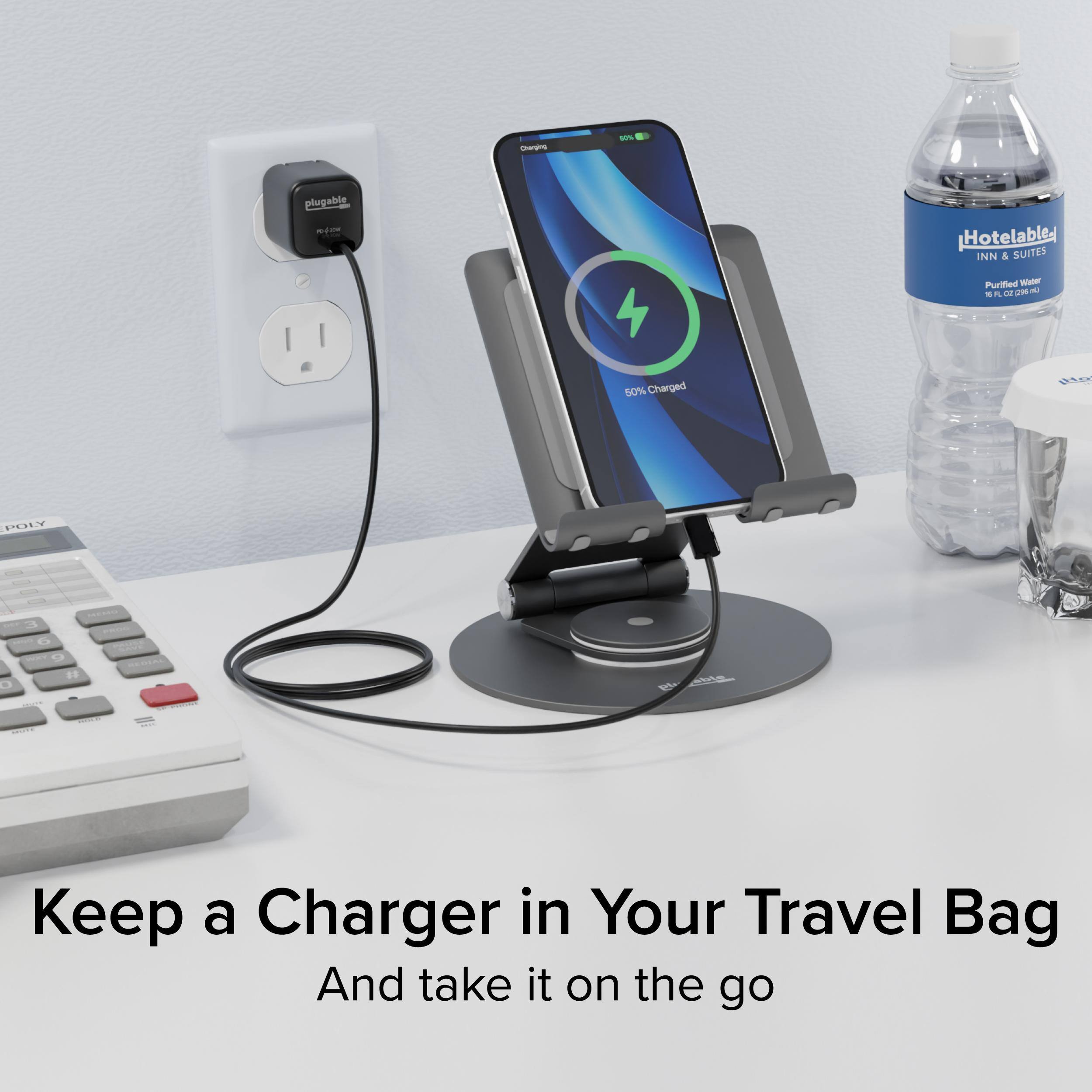 - Plugable
- Hotelables INN & SUITES Purified
- 2
- 50% Charged
- Keep a Charger in Your Travel Bag
- And take it on the go