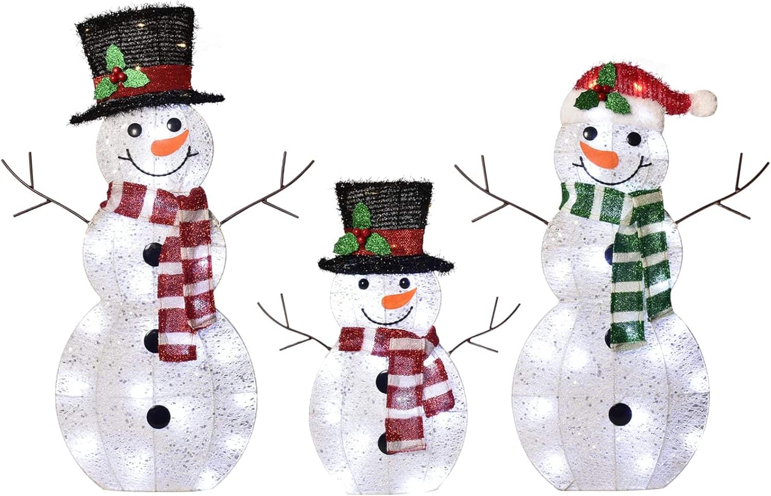 Wikistore - 3-Piece 2D Lighted Christmas Snowman Family Set 80 LED Outdoor Yard Decoration White