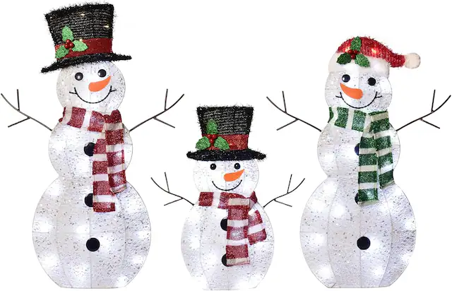Front. Wikistore - WIKISTORE 3-Piece 2D Lighted Christmas Snowman Family Set 80 LED Outdoor Yard Decoration White.
