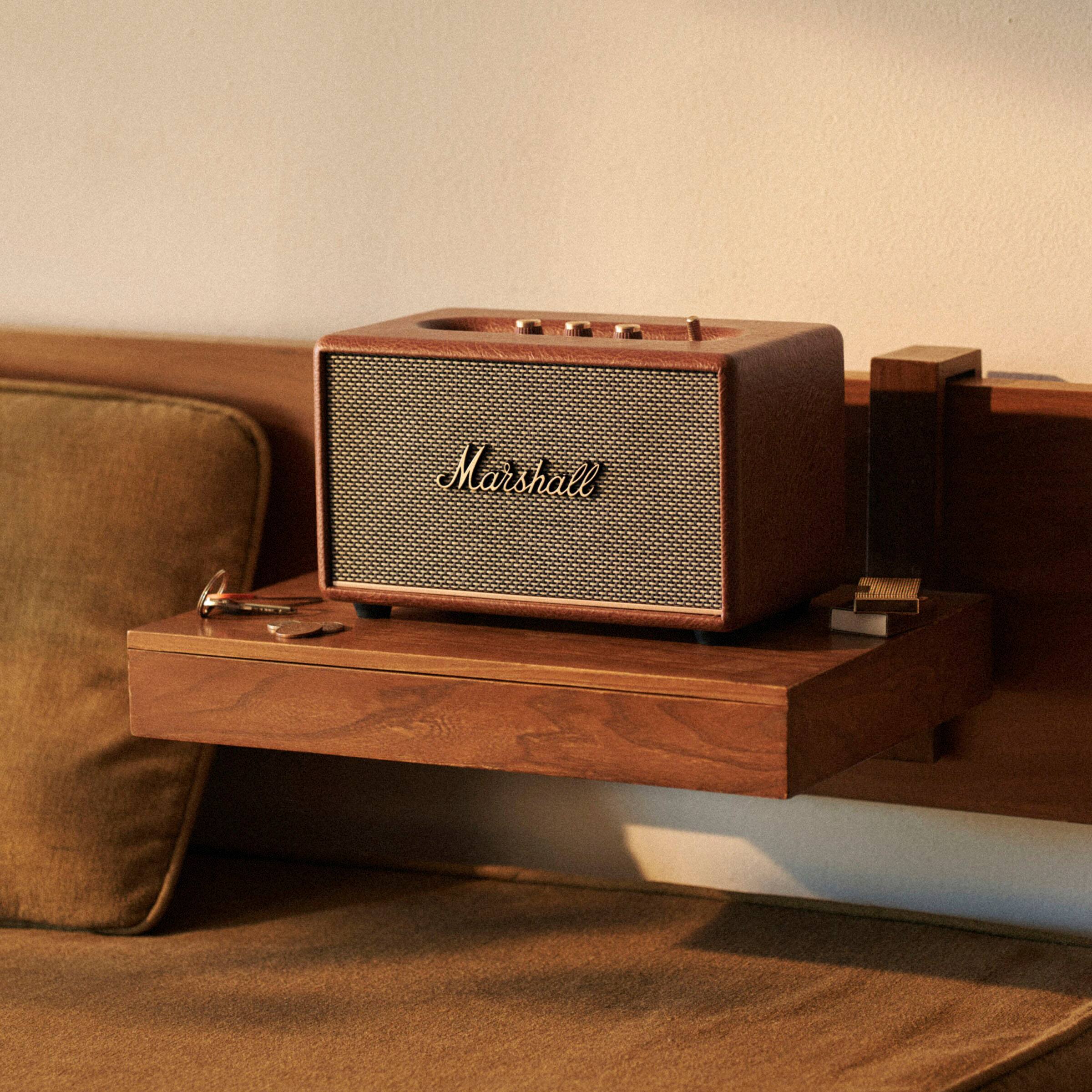 Angle. Marshall - Acton III Bluetooth Home Speaker with Bass / Treble / Volume Controls and 3.5 mm Auxiliary Input - Brown.