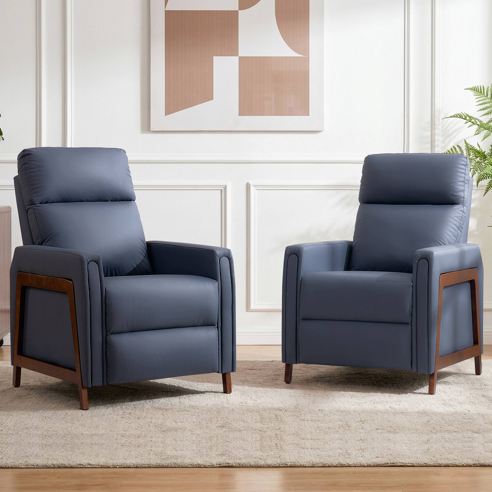 Alt View 6. KERDOM - Medium Size Push Back Recliner Chair, PU Leather Upholstered Reclining Sofa Chair with Footrest for Compact Room, Office - Navy Blue.