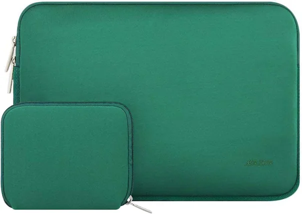 Front. mosiso - 13-13.3 inch Laptop Sleeve Bag for MacBook Air Pro 13 14 HP Dell ASUS Lenovo, Neoprene Computer Sleeve with Small Case - Peacock Green.