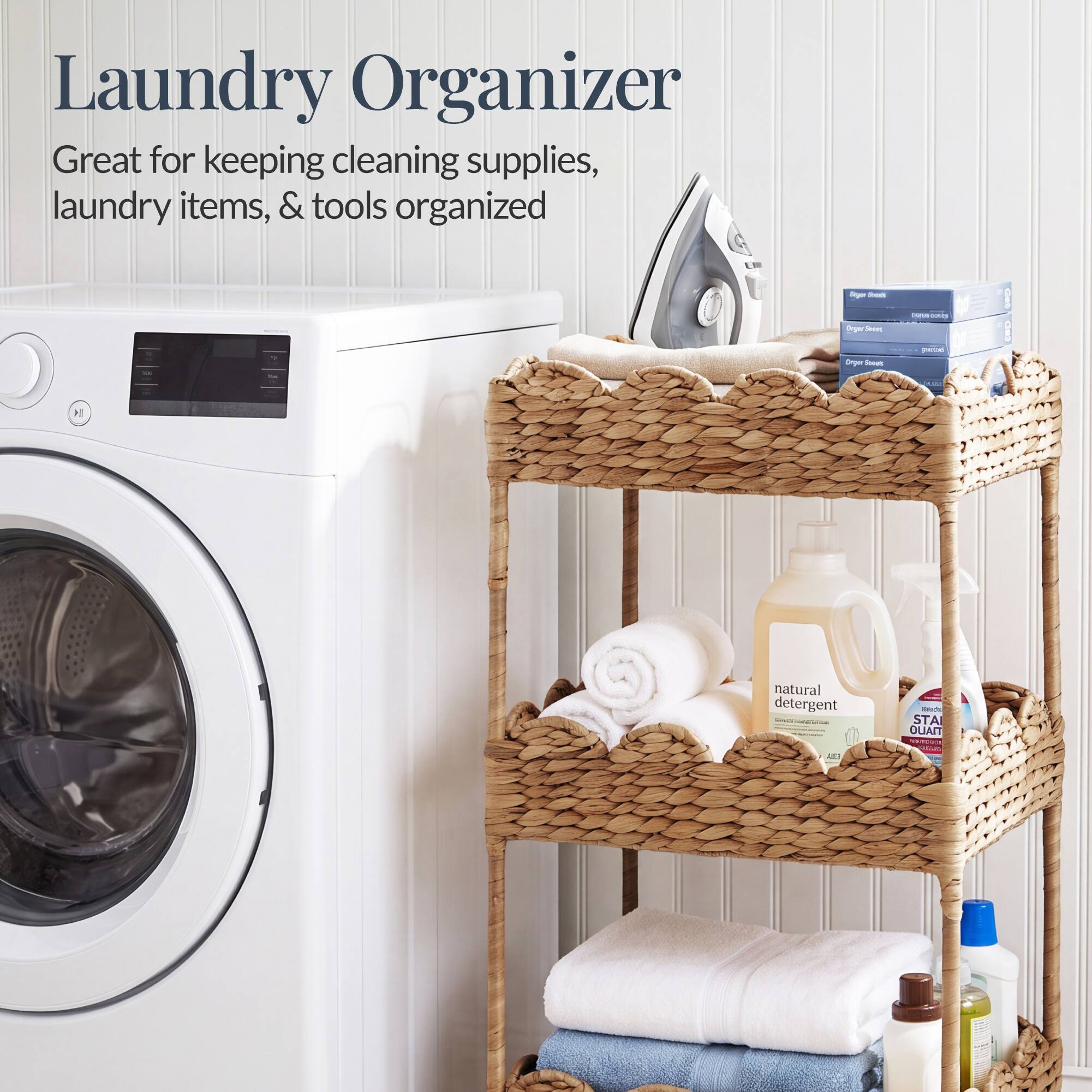 Laundry Organizer  
Great for keeping cleaning supplies, laundry items, & tools organized  
- - - - - i - pa .0 H natural O detergent - - STA QLAIT D