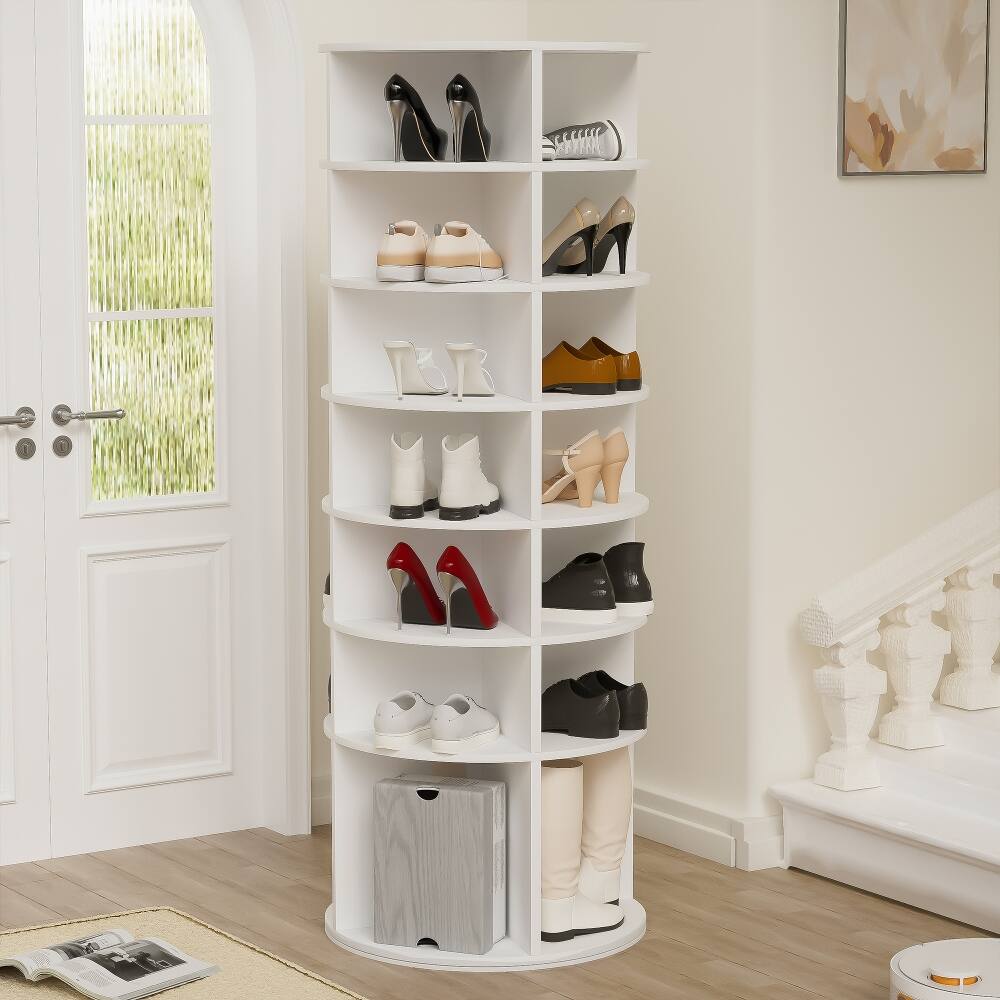 Front. Loheer - Loheer 7-tier rotating shoe rack, 360 degree revolving shoe organizer, white, shoe rack for 28 pairs - White.