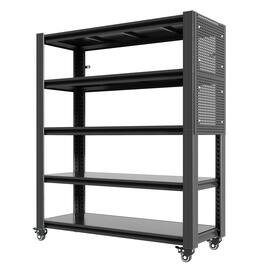 COWLOWN - 5-Tier Adjustable Metal Shelving Unit with Pegboard and Wheels Heavy Duty Storage Shelf 72 x 47 x 24 in - Black