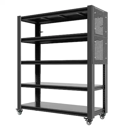 Front. COWLOWN - 5-Tier Adjustable Metal Shelving Unit with Pegboard and Wheels Heavy Duty Storage Shelf 72 x 47 x 24 in - Black.