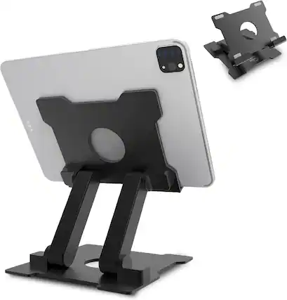 Front. FINEAK - Aluminum Drawing Tablet Stand - Adjustable Eye-Level Holder for iPad Pro, Surface Pro & 15" Devices - Black.
