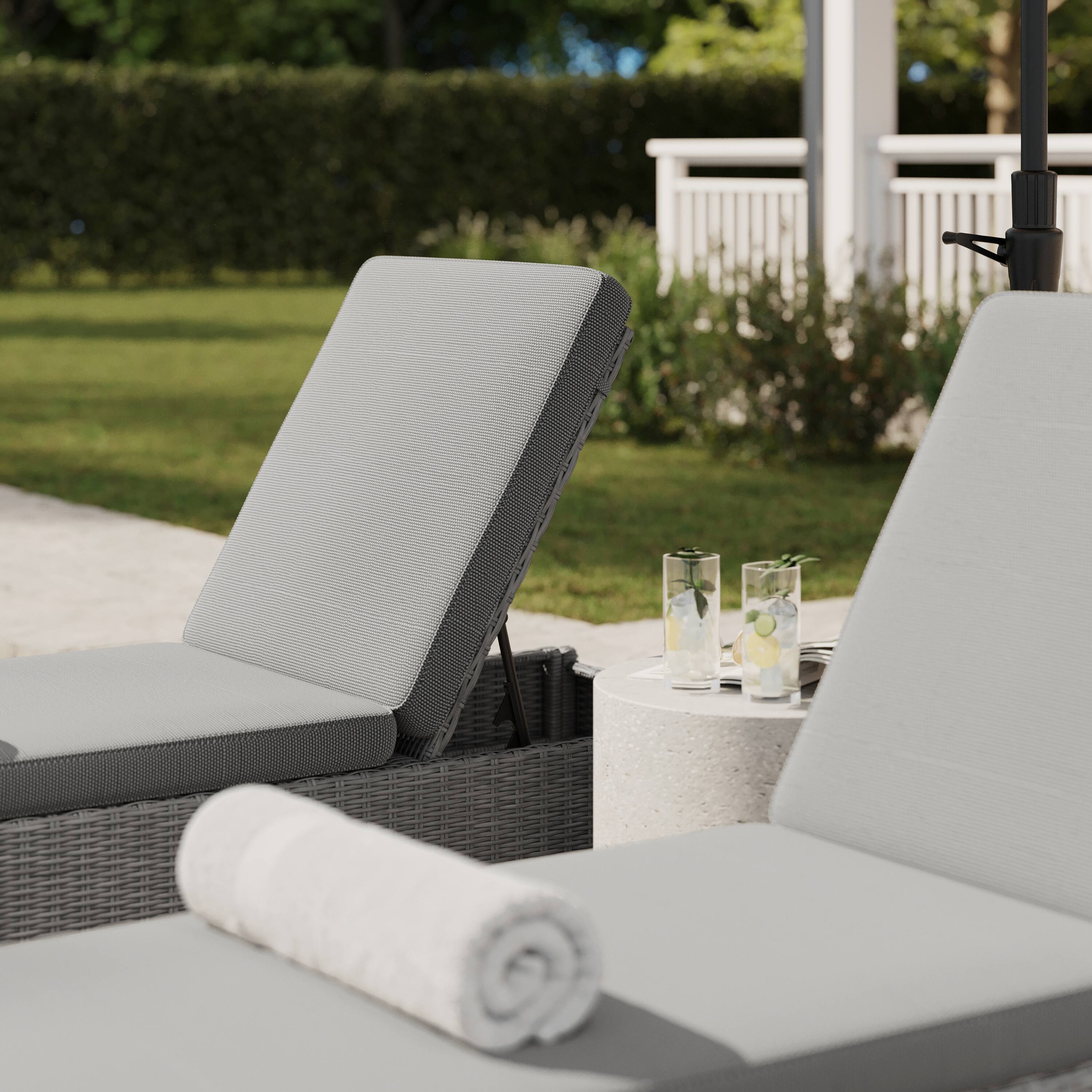Alt View 5. Martha Stewart - Bedford Outdoor Rattan Wicker Chaise Lounge Chair with All-Weather Cushions - Gray.