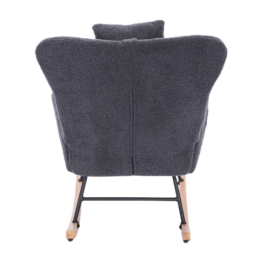 Left. Loheer - Loheer Dark Grey Teddy Upholstered Nursery Rocking Chair Ergonomic Rocker for Living Room - Dark Grey.
